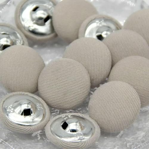 10 Stück bunte, mit Stoff überzogene Nähknöpfe aus Metall mit Schaft für Kleidung, Kindermantel, Strickjacke, runder großer Stoffknopf, DIY-Dekorationen-Nr. 11 Beige-11 von ZEYRU