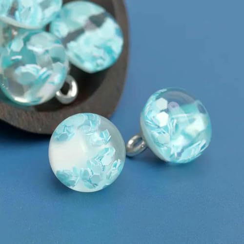 10 Stück runde Harzknöpfe, bunte Pailletten, 10 mm, klein, schön, runde Schaftknöpfe, Cheongsam-Zubehör, Cyan, 10 mm von ZEYRU
