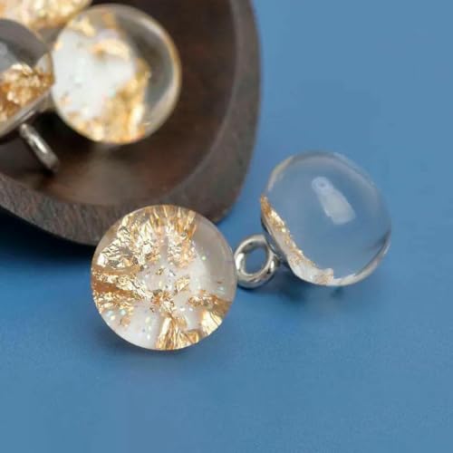 10 Stück runde Harzknöpfe, bunte Pailletten, 10 mm, klein, schön, runde Schaftknöpfe, Cheongsam-Zubehör, Gelb, 10 mm von ZEYRU