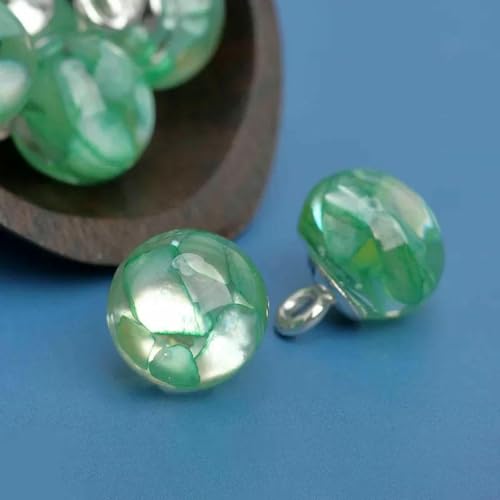 10 Stück runde Harzknöpfe, bunte Pailletten, 10 mm, klein, schön, runde Schaftknöpfe, Cheongsam-Zubehör, Grün, 10 mm von ZEYRU