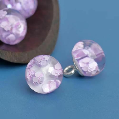 10 Stück runde Harzknöpfe, bunte Pailletten, 10 mm, klein, schön, runde Schaftknöpfe, Cheongsam-Zubehör, Hellviolett, 10 mm von ZEYRU