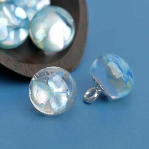 10 Stück runde Harzknöpfe, bunte Pailletten, 10 mm, klein, schön, runde Schaftknöpfe, Cheongsam-Zubehör, Himmelblau, 10 mm von ZEYRU