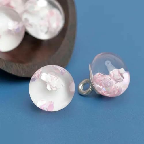 10 Stück runde Harzknöpfe, bunte Pailletten, 10 mm, klein, schön, runde Schaftknöpfe, Cheongsam-Zubehör, Pink, 10 mm von ZEYRU