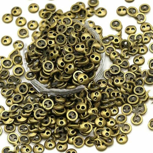 100 Stück 3/4/5 mm Mini-Metallknöpfe für DIY-Puppenkleidung, runde Schnallen, 2 Löcher, handgefertigte Kartenherstellung, Scrapbooking-Knöpfe zum Nähen-Bronze-3,0 von ZEYRU