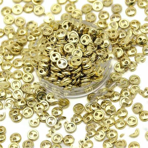 100 Stück 3/4/5 mm Mini-Metallknöpfe für DIY-Puppenkleidung, runde Schnallen, 2 Löcher, handgefertigte Kartenherstellung, Scrapbooking-Knöpfe zum Nähen-Gold-5 mm von ZEYRU