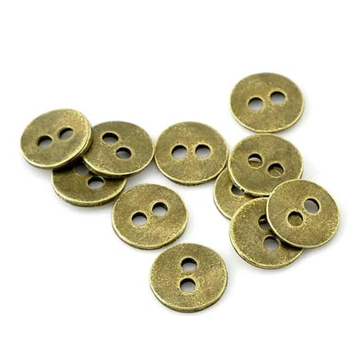 100 Stück Metallknöpfe in Antik-Bronze, 2 Löcher, zum Nähen, für handgefertigte Kleidersäcke, DIY-Scrapbooking-Zubehör, 11 mm (3/8 Zoll) Durchmesser. Neu-Standard von ZEYRU