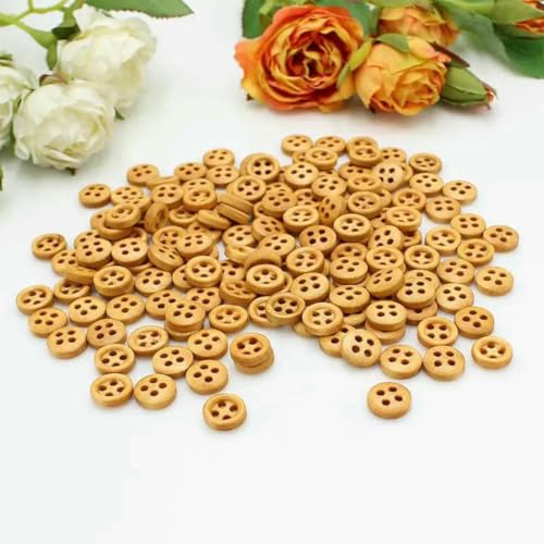100 oder 200 Stück 8 mm Mini-Holzknöpfe zum Basteln, Nähzubehör, Bekleidungsbedarf, Heimdekoration, 4 Löcher, 10 mm, 4 h, qianka, 100 Stück von ZEYRU