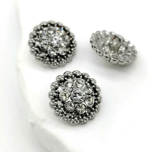 18/23,0 mm Gold-Silber-Strass-Blumen-Ösenknöpfe für Kleidung, rund, Metall, modisches Dekor, Nähknopf, DIY, 6 Stück, Silber, 18 mm, 6 Stück 18/23,0 mm Gold-Silber-Strass-Blumen-Ösenknöpfe für Kleidung, rund, Metall, modisches Dekor, Nähknopf, DIY, 6 Stück, Silber, 18 mm, 6 Stück von ZEYRU