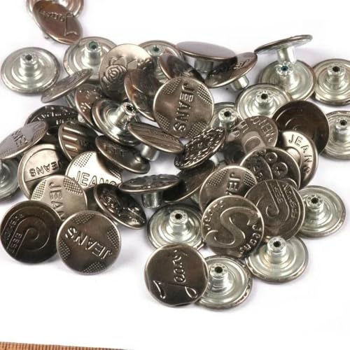 20 Stück/Set gemischte runde Metallknöpfe, Bekleidungszubehör, silberne Jeansknöpfe zum Basteln von Kleidungstaschen, 20 mm, C2172-Standard von ZEYRU