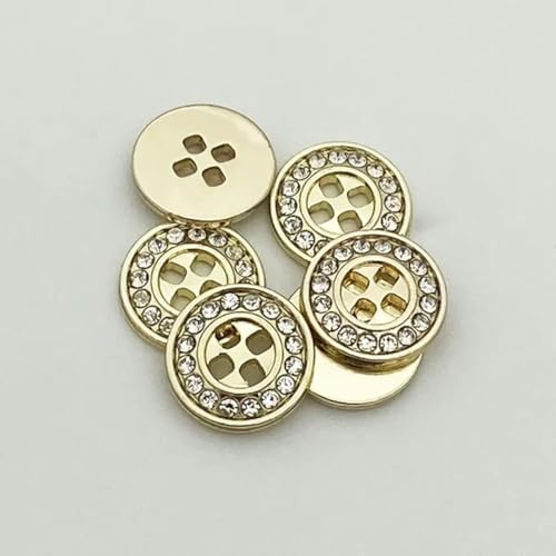 20 Stück Legierungsknöpfe, Strass-Dekoration, 4-Loch-Knöpfe, 12 mm, runde Metallknöpfe, DIY-Nähzubehör, Gold, 12 mm von ZEYRU