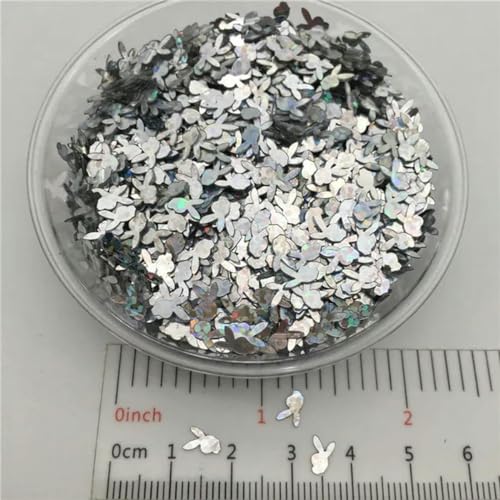 20 g, 5 mm, lose PVC-Pailletten, Kaninchenform, Glitzer-Pailletten für Nagelkunst, Maniküre/Nähen/Hochzeitsdekoration, Konfetti, Großhandel, L, Silber, ohne Loch, 20 g von ZEYRU