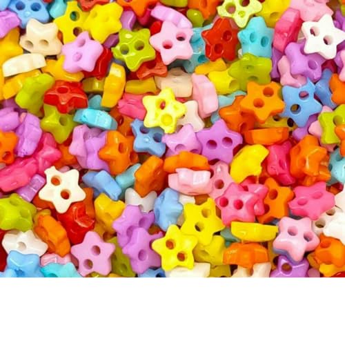 250 Stück 6 mm gemischte Mini-Knöpfe in Herz-/Blumen-/Stern-/Dreiecks-/Quadratform für Puppen, Stofftiere, Kleidung, Nähen, Puppenherstellungszubehör - Stern-Mix von ZEYRU