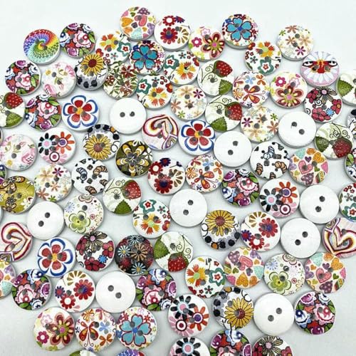 30 Stück 15 mm, verschiedene Stile von gemischten Holzknöpfen, runder Knopf, Monogramm, Liebe, Scrapbooking für Hochzeitsdekor, Nähen, 18 von ZEYRU