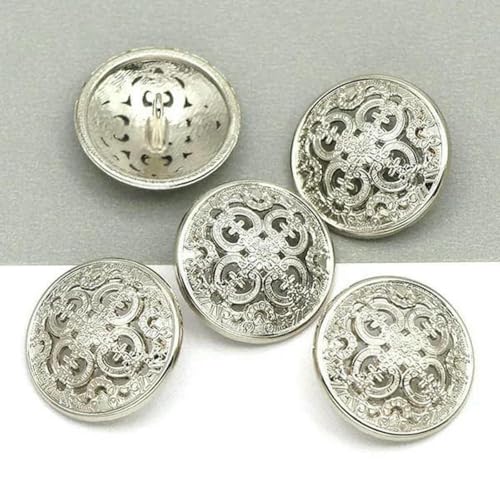 5 Stück runde Metallknöpfe für Handarbeiten, Schaft, Nähzubehör, dekorativer Knopf für Kleidung, Jacke, Bastelzubehör-01-Silber-23,0 mm von ZEYRU