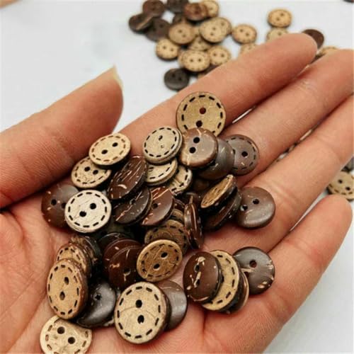 50/100 Stück natürlicher Kokosnussschalenknopf, gepunktete Linie, zweiäugiger Kinderpulloverknopf, 2–12,5 mm von ZEYRU