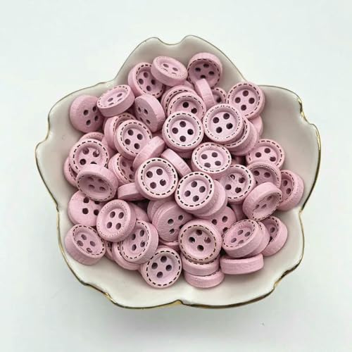 50 Stück 10 mm 4 Löcher Mini-Farbknöpfe für Kinder, Holzknöpfe, Kleidung, Hochzeitsdekoration, Nähzubehör-09 von ZEYRU