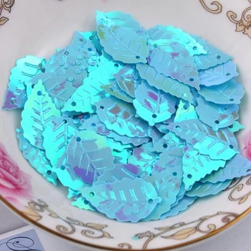 50 Stück 13 x 24 mm AB-farbige Blatt-Pailletten mit 2 Löchern zum Nähen, für Hochzeiten, Basteln, DIY-Kleidungsstücke, Zubehör-AB-Seeblau-13 x 24 mm von ZEYRU