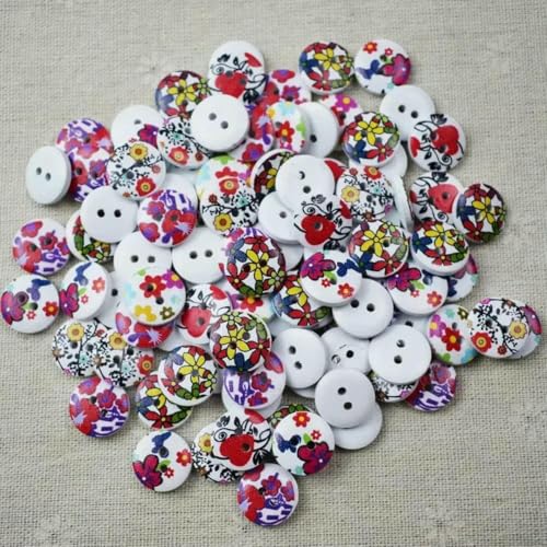 50 Stück 15 mm 2-Loch-Knopf Farbdruck Runde Holzknöpfe Nähen Scrapbooking Dekor Kartenherstellung DIY-Knöpfe für Kleidung-C19-15 mm von ZEYRU