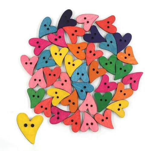 50 Stück 15 x 12 mm rote Herzknöpfe für Kinder, 2 Löcher, dekorative Holzknöpfe für Kleidung, Nähzubehör, Scrapbooking, Basteln, DIY-3 von ZEYRU