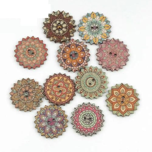 50 Stück 20/25 mm Retro-Serie Blumen-Holzknöpfe für Kleidung DIY Nähen Scrapbooking Dekor Basteln Handarbeiten Zubehör-B03828-20 mm von ZEYRU
