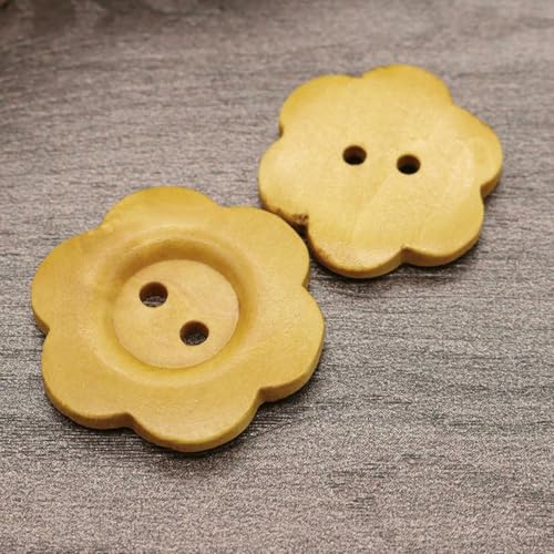 50 Stück DIY Holzknöpfe Nähzubehör Handgefertigte Holzhandwerkskleidung Pulloverdekoration 2 Löcher Holz Vintage Knopf-F Stil 50 Stück-25 mm von ZEYRU
