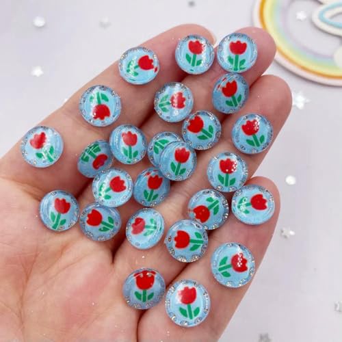 50 Stück Harz, niedlich, bunt, 10 mm, rund, Tulpen, Blumen, Kristall, Edelstein, flache Rückseite, Strass-Applikation, DIY-Knöpfe, Sammelalbum für Nagelkunst, 7 50 Stück Harz, niedlich, bunt, 10 mm, rund, Tulpen, Blumen, Kristall, Edelstein, flache Rückseite, Strass-Applikation, DIY-Knöpfe, Sammelalbum für Nagelkunst, 7 von ZEYRU