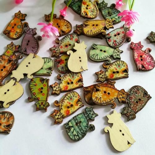 50 Stück Tier-Katzenknöpfe 2 Löcher 18 * 30mm Druckknöpfe Holz Nähen Scrapbooking-Mix Farbe 50 Stück Tier-Katzenknöpfe 2 Löcher 18 * 30mm Druckknöpfe Holz Nähen Scrapbooking-Mix Farbe von ZEYRU