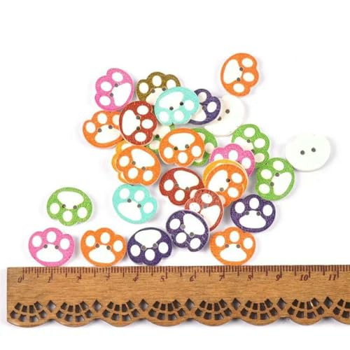 50 Stück natürliche Holzknöpfe mit 2 Löchern, Schmetterlingsblumen, Scrapbooking, Basteln, Nähzubehör, Dekorationen, Pfote, 15 mm von ZEYRU