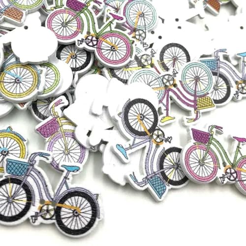 50 Stück natürliche Holzknöpfe mit 2 Löchern, Schmetterlingsblumen, Scrapbooking, DIY-Bastelarbeiten, Nähzubehör, Dekorationen, 32 x 21 mm, Fahrrad von ZEYRU