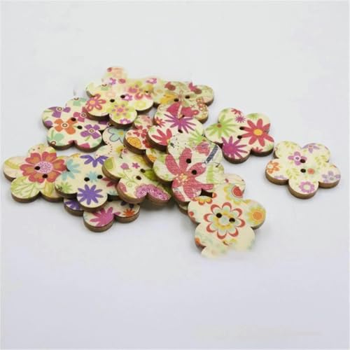 50 Stück natürliche Holzknöpfe mit 2 Löchern, Schmetterlingsblumen, Scrapbooking, DIY-Bastelarbeiten, Nähzubehör, Dekorationen, Blume 2 von ZEYRU