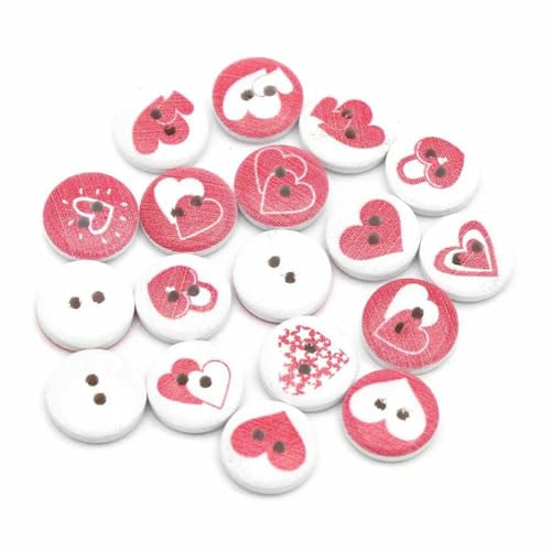 50 Stück rote Herz-Dekoknöpfe mit 2 Löchern, Holzknöpfe für Kleidung, Liebe, Bastelbedarf, DIY-Taschen, Nähen und Handarbeiten, 15 x 13,0 mm, 09 von ZEYRU