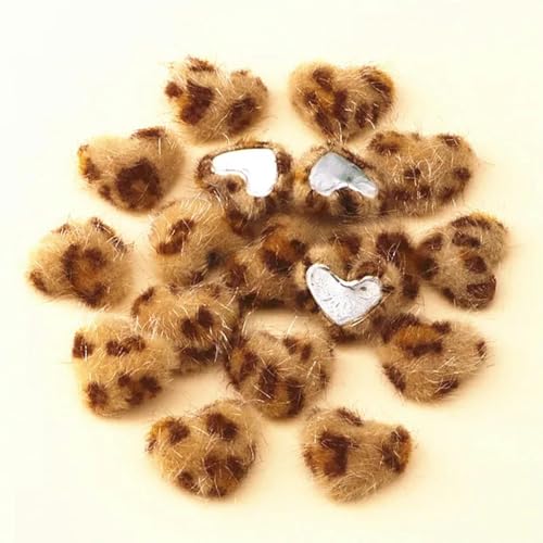 50 Stück süße Leoparden-Stoff bezogene Herzknöpfe Hausgarten Flatback Cabochon Basteln Scrapbooking DIY, 14 * 17 mm-B von ZEYRU