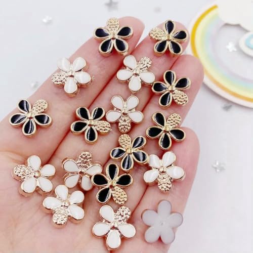 50 stücke Bunte Acryl weiß/schwarz Farbe Goldene Blume Flatback Tasten Applique DIY Sammelalbum Ornamente Handwerk Zubehör V02-gemischt von ZEYRU
