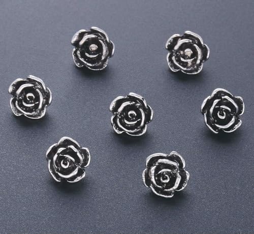 7/20/50 Stück/Packung Vintage-Metallknöpfe mit Rosenblüte für Schaft, Wollmantel, Kleid, DIY-Schuhe, Hüte, Dekorknöpfe, Nähzubehör, Silber, 11 mm von ZEYRU