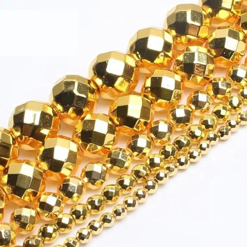 AAA facettierte versilberte Roségold-Hämatit-Natursteinperlen, runde lose Perlen für die Schmuckherstellung, 3/4/6/8/10 mm, DIY-Armband, 18 Karat Gold, 10 mm, 36 Stück Perlen von ZEYRU