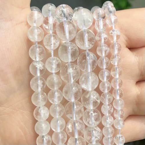 Natürlicher weißer Bergkristall 2 mm 3,0 mm 4,0 mm 6 mm 8 mm 10 mm 12 mm glatte, runde Perlen, Stein zur Schmuckherstellung, Design, DIY-Armband-6 mm, 62 Stück von ZEYRU