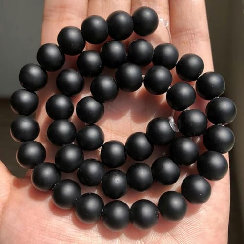 Naturstein, schwarzer, mattierter Onyx, runde Perlen, frostig, matt, polnische Perlen für die Schmuckherstellung, 15,5 Zoll, 4, 6, 8, 10, 12 mm, mattierter Onyx, 8 mm, 48 Stück Perlen von ZEYRU