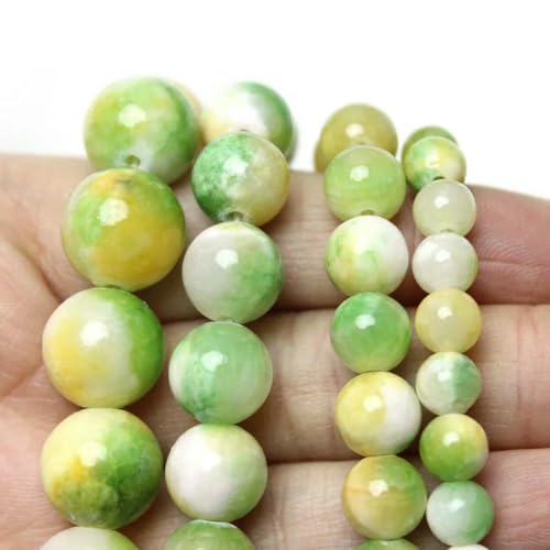 Naturstein-Perlen aus gelbgrüner Jade, rund, lose Abstandsperlen, 15 Zoll Strang, 6/8/10/12 mm, zur Schmuckherstellung, DIY-Armband, Gelbgrün, 12 mm, ca. 30 Perlen von ZEYRU