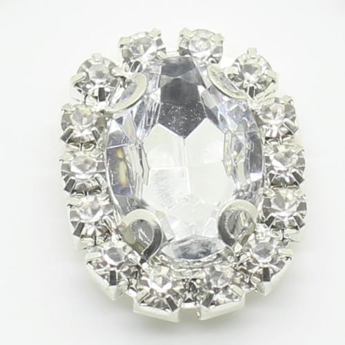 Neue 10 teile/los 16 * 20mm ovale Strass acryl knöpfe Silber 4-loch nähen Metall Knopf DIY Handarbeit kleidung dekoration-Weiß von ZEYRU