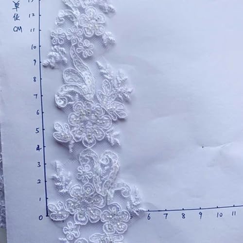 Weiß, Elfenbein, Schwarz, 3 Farben, 5 cm, schmaler Spitzenbesatz mit Perlenbesatz, Tüllstickerei, Perlenspitze zum Nähen bei Hochzeiten, Weiß, 4,5 m Weiß, Elfenbein, Schwarz, 3 Farben, 5 cm, schmaler Spitzenbesatz mit Perlenbesatz, Tüllstickerei, Perlenspitze zum Nähen bei Hochzeiten, Weiß, 4,5 m von ZEYRU