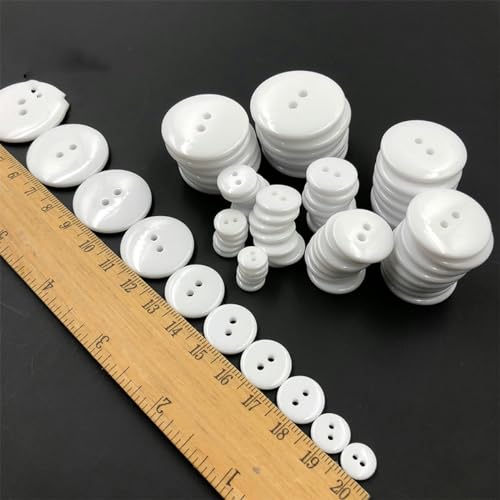 Weiße Knöpfe zum Nähen von Kleidung aus Kunstharz für Kleidung, Handarbeit, rund, zwei Löcher, 9, 11, 15, 18, 25, 30 mm – 9 mm, 100 Stück von ZEYRU