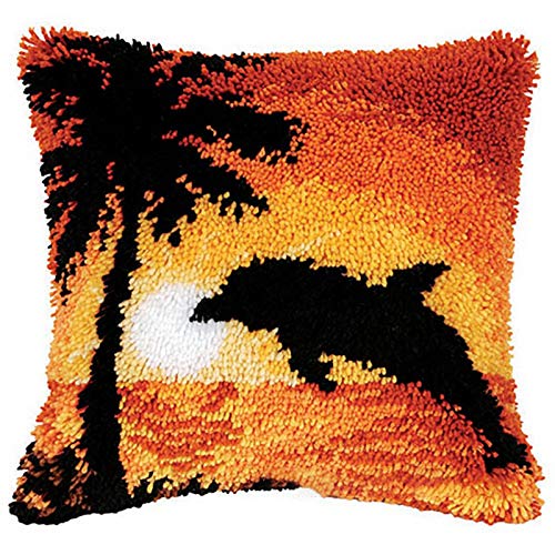 Knüpfkissen-Set, Sonnenuntergang, Delfin, DIY-Kissenbezug, Sofakissenbezug, Teppich, zottelige Dekorationen für Kinder, Erwachsene, Anfänger, 43,2 x 43,2 cm Knüpfkissen-Set, Sonnenuntergang, Delfin, DIY-Kissenbezug, Sofakissenbezug, Teppich, zottelige Dekorationen für Kinder, Erwachsene, Anfänger, 43,2 x 43,2 cm von ZFFLYH
