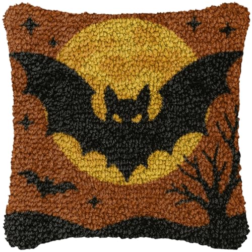 ZFFLYH Halloween Latch Hook Kits Für Erwachsene Kinder DIY Kissenbezug Muster Gedruckter Kissenbezug Handarbeit Kissenbezug Für Home Sofa Dekoration 17X17inch,Bat von ZFFLYH