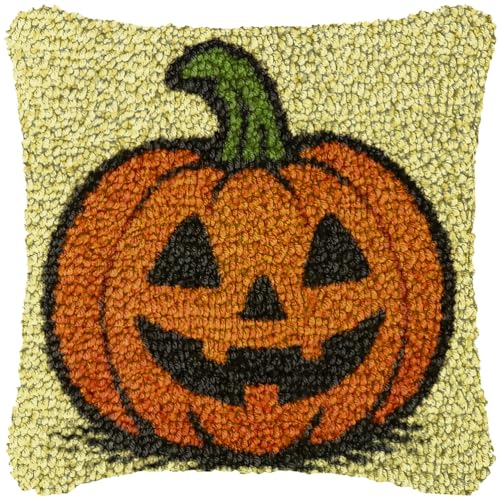 ZFFLYH Halloween Latch Hook Kits Für Erwachsene Kinder DIY Kissenbezug Muster Gedruckter Kissenbezug Handarbeit Kissenbezug Für Home Sofa Dekoration 17X17inch,Pumpkin a von ZFFLYH