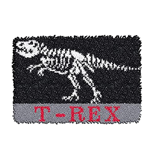 ZFFLYH Knüpfteppich-Set für Erwachsene und Kinder, 3D-Dinosaurier-Muster, bedruckte Leinwand, Häkelnadel, Basteln, Teppich, Kissenmatte, Tapisserie, 51 x 38 cm, T.rex von ZFFLYH