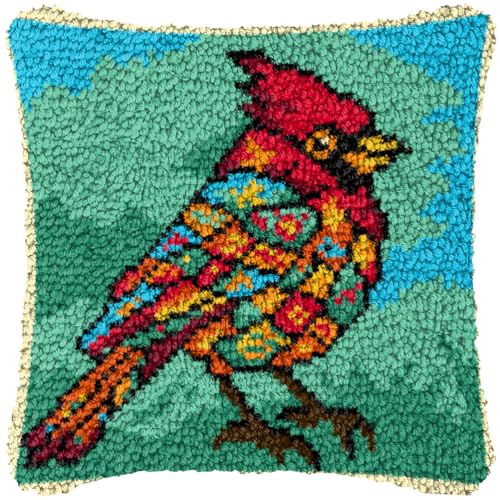 ZFFLYH Latch Hook Kits DIY Kissenbezug Für Erwachsene Kinder Anfänger DIY Häkeln Kissen Kit Vorgedruckte Kissenbezug Stickerei Für Home Sofa Dekoration 17X17inch,Colorful Bird von ZFFLYH
