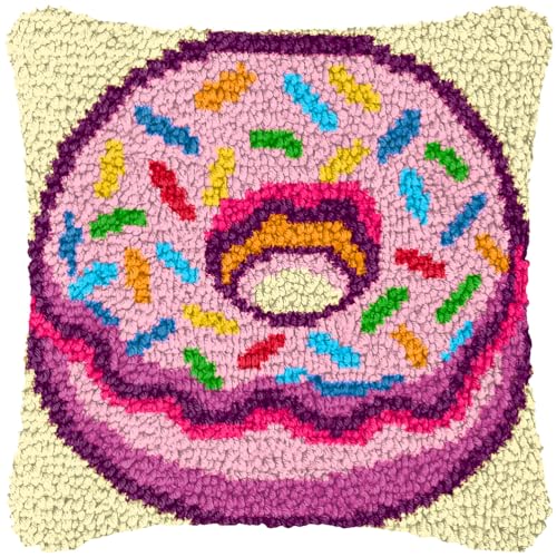 ZFFLYH Latch Hook Kits DIY Kissenbezug Für Erwachsene Kinder Anfänger DIY Häkeln Kissen Kit Vorgedruckte Kissenbezug Stickerei Für Home Sofa Dekoration 17X17inch,Dessert von ZFFLYH