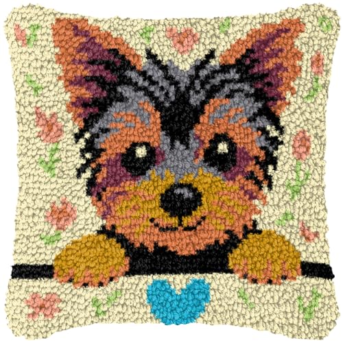 ZFFLYH Latch Hook Kits DIY Kissenbezug Für Erwachsene Kinder Anfänger DIY Häkeln Kissen Kit Vorgedruckte Kissenbezug Stickerei Für Home Sofa Dekoration 17X17inch,Dog a von ZFFLYH