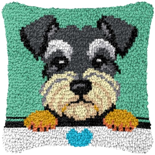 ZFFLYH Latch Hook Kits DIY Kissenbezug Für Erwachsene Kinder Anfänger DIY Häkeln Kissen Kit Vorgedruckte Kissenbezug Stickerei Für Home Sofa Dekoration 17X17inch,Dog b von ZFFLYH