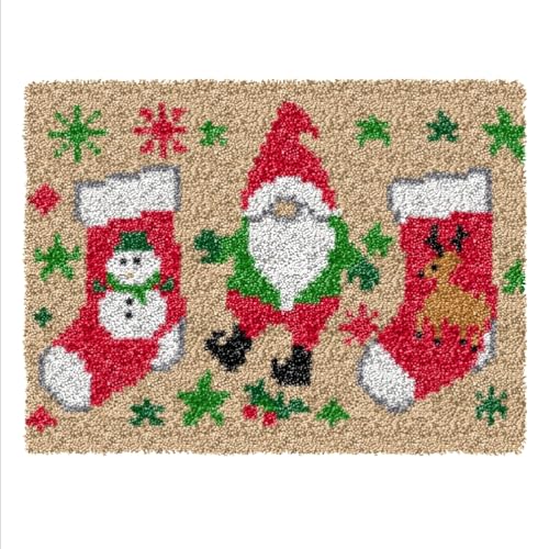 ZFFLYH Latch Hook Kits Für Erwachsene, DIY Häkelgarn Teppiche Hooking Craft Kit Farbe Vorgedruckter Leinwand Teppich Häkeln Stickerei Wandteppich Heimdekoration 20,5 '' X 15 '',Christmas Socks von ZFFLYH